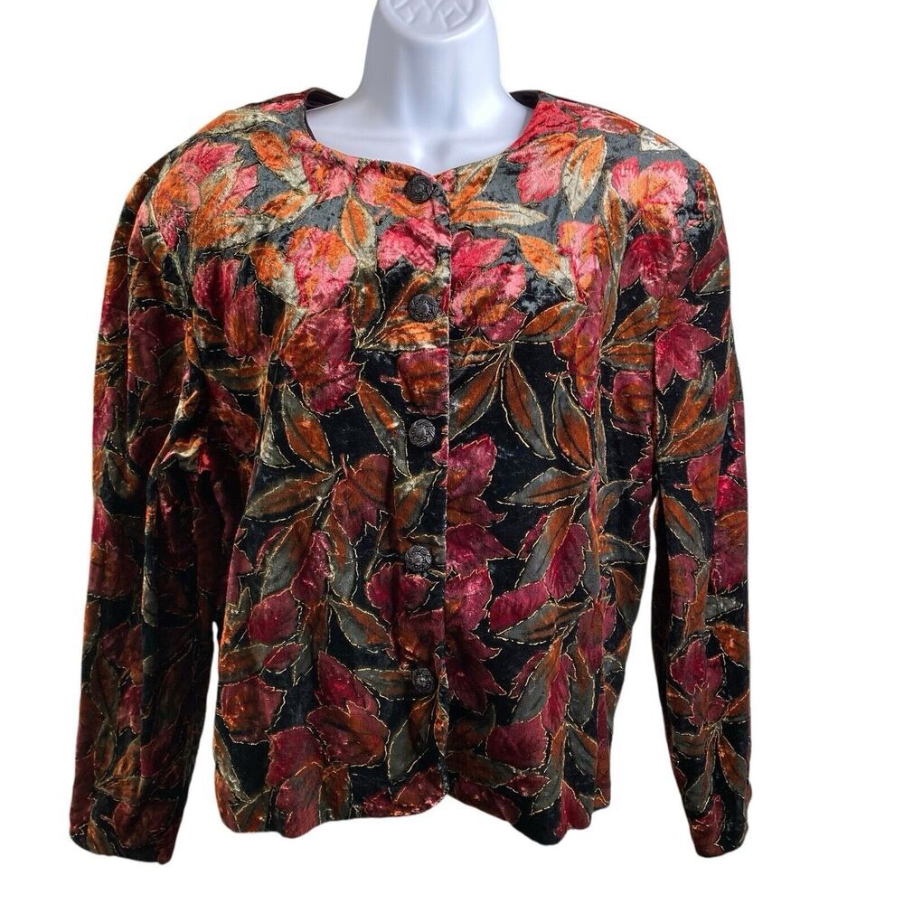 Vintage Maggie McNaughton Velvet Button Up Jacket Size 18W 80s Retro Vibes
